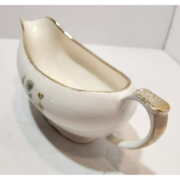 Vtg Royal Tudor Linda Pattern 22 KT Gold Trim Gravy Boat Floral Yellow and White - Picture 4 of 14
